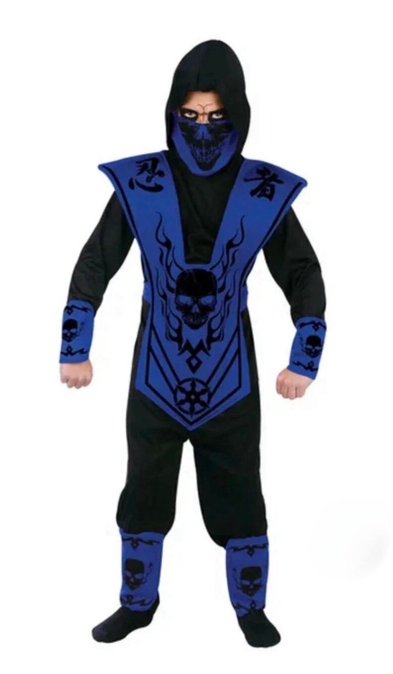 NEW! Way To Celebrate Boys Skull Ninja Blue Halloween Costume Size L (10-12)